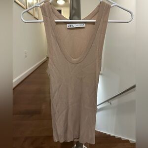 Zara Beige Ribbed Tank Top